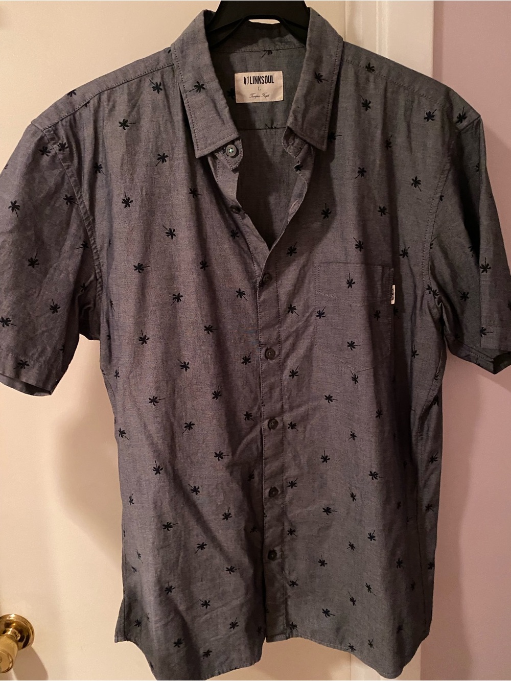 Linksoul Men's Navy Short Sleeve Button-Up Shirt